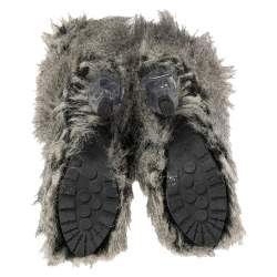 Chanel Grey Faux Fur Yeti Boots Size 38.5
