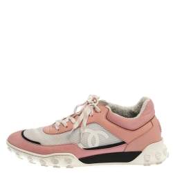 Chanel Pink/White Mesh And Leather CC Low Top Sneakers Size 40.5 Chanel