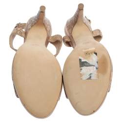 مملوكة مسبقًا Chanel Beige Laser Cut Floral Leather CC T-Strap Slingback Sandals Size 39.5