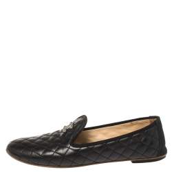 Pre Owned حذاء سليبرز شانيل سموكينغ سي سي جلد مبطن أسود مقاس 39