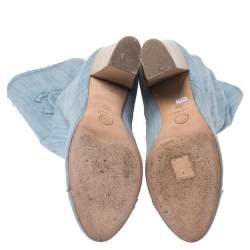 Pre Owned Channel Light Blue Denim Fabric Mid Calf CC Cap Toe Boots Size 39