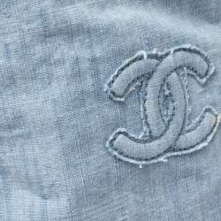 Pre Owned Channel Light Blue Denim Fabric Mid Calf CC Cap Toe Boots Size 39