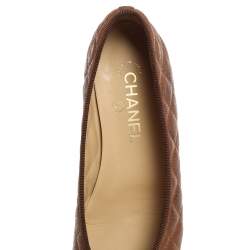 Pre Owned Chanel Brown Quilted Leather CC Bow Cap Toe Ballet Flats Size 39