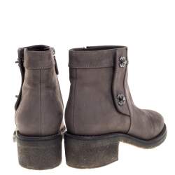 Chanel Grey Nubuck CC Turnlock Ankle Boots Size 39C