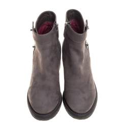 Chanel Grey Nubuck CC Turnlock Ankle Boots Size 39C