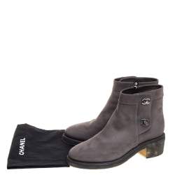 Chanel Grey Nubuck CC Turnlock Ankle Boots Size 39C