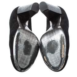 Pre Owned Chanel Black Suede Cap Toe CC Crystal Heels Pumps Size 41