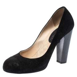 Pre Owned Chanel Black Suede Cap Toe CC Crystal Heels Pumps Size 41