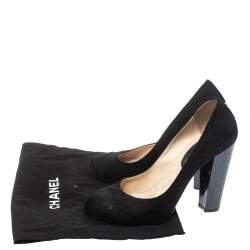 Pre Owned Chanel Black Suede Cap Toe CC Crystal Heels Pumps Size 41