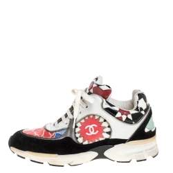 Pre Owned حذاء رياضي شانيل منخفض من أعلى سي سي جلد وبي في سي مطبوع متعدد الألوان مقاس 36.5