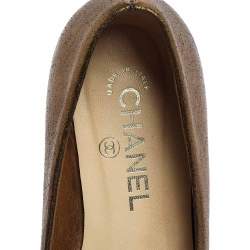 Pre Owned حذاء فلات باليه شانيل كاميليا جلد منقوش ذهبي مقاس 38