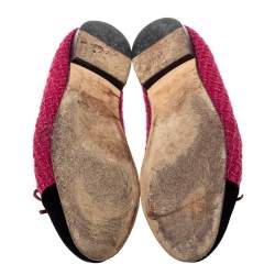 مملوكة مسبقًا حذاء فلات باليه شانيل غطاء مقدمة سى سى فيونكة قطيفة وتويد أسود / فوشيا مقاس 38.5