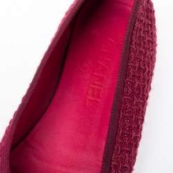 مملوكة مسبقًا حذاء فلات باليه شانيل غطاء مقدمة سى سى فيونكة قطيفة وتويد أسود / فوشيا مقاس 38.5