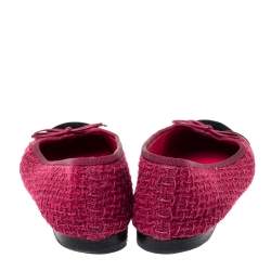 مملوكة مسبقًا حذاء فلات باليه شانيل غطاء مقدمة سى سى فيونكة قطيفة وتويد أسود / فوشيا مقاس 38.5