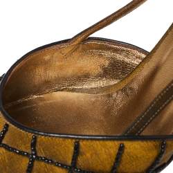 Pre Owned صندل شانيل فتحة كعب سي سي قماش أخضر زيتوني فينتدج مقاس 37