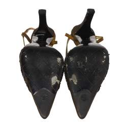 Pre Owned صندل شانيل فتحة كعب سي سي قماش أخضر زيتوني فينتدج مقاس 37