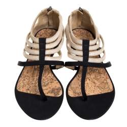 مملوكة مسبقًا صندل بإصبع شانيل فلات سيور سى سى جلد سويدى وكانفاس لونين مقاس 38.5