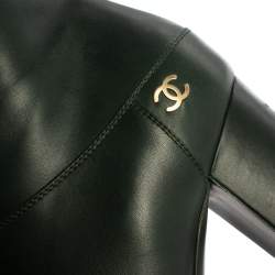 Chanel Green Leather CC Block Heel Ankle Booties Size 39.5