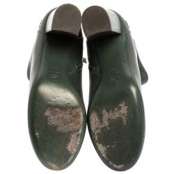 Chanel Green Leather CC Block Heel Ankle Booties Size 39.5