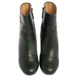 Chanel Green Leather CC Block Heel Ankle Booties Size 39.5