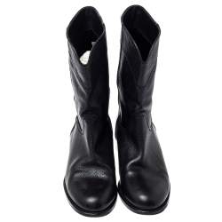 Chanel Black Leather CC Mid Length Boots Size 38