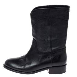 Chanel Black Leather CC Mid Length Boots Size 38
