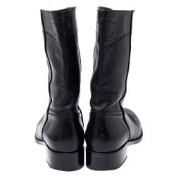 Chanel Black Leather CC Mid Length Boots Size 38