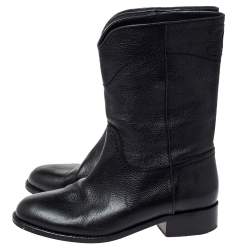 Chanel Black Leather CC Mid Length Boots Size 38