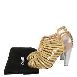 Pre Owned حذاء بوتيز شانيل سى سى قفصي جلد لامع زيتونى فاتح مقاس 41