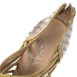 Pre Owned حذاء بوتيز شانيل سى سى قفصي جلد لامع زيتونى فاتح مقاس 41