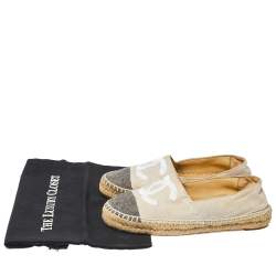 مملوكة مسبقًا Chanel White/Black Canvas And Tweed Fabric Sequins Embellished CC Cap Toe Espadrilles Flats Size 37