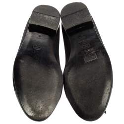 Pre Owned Chanel Black/ Metallic Blue Suede And Leather CC Cap Toe Ballet Flats Size 38.5