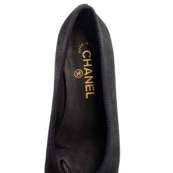 Pre Owned Chanel Black/ Metallic Blue Suede And Leather CC Cap Toe Ballet Flats Size 38.5