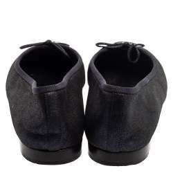 Pre Owned Chanel Black/ Metallic Blue Suede And Leather CC Cap Toe Ballet Flats Size 38.5