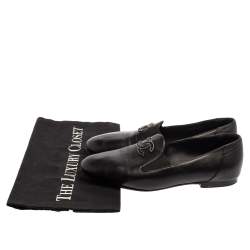 Pre Owned Chanel Black Leather CC Slip On Loafers Size 35.5