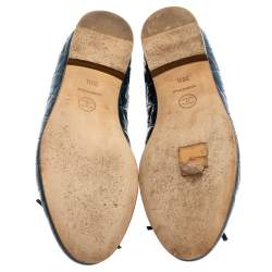 Pre Owned Chanel Blue Quilted Leather CC Bow Ballet Flats Size 35.5