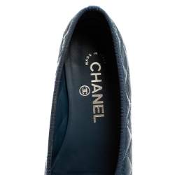 Pre Owned Chanel Blue Quilted Leather CC Bow Ballet Flats Size 35.5