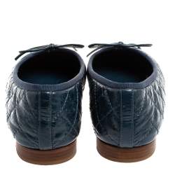 Pre Owned Chanel Blue Quilted Leather CC Bow Ballet Flats Size 35.5