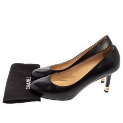 Pre Owned حذاء كعب عالى شانيل كعب سى سى جلد أسود مقاس 38