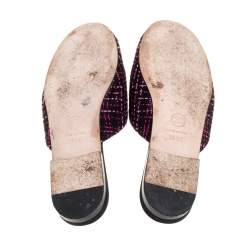 Pre Owned Chanel Black/Pink Tweed Fabric Camellia Flower Cap Toe Slide Mules Size 36.5