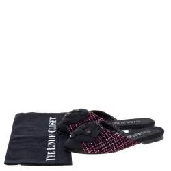 Pre Owned Chanel Black/Pink Tweed Fabric Camellia Flower Cap Toe Slide Mules Size 36.5