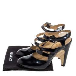 مملوكة مسبقًا Chanel Black Leather Strappy Ankle Strap Wedge Heel Slingback Sandals Size 38