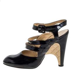 مملوكة مسبقًا Chanel Black Leather Strappy Ankle Strap Wedge Heel Slingback Sandals Size 38