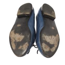 Pre Owned Chanel Blue Leather CC Bow Cap Toe Ballet Flats Size 38.5
