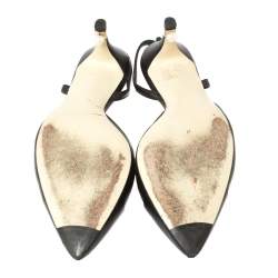 مملوكة مسبقًا صندل شانيل فتحة كعب مزخرف زخرفة لؤلؤ صناعى جلد أسود مقاس 38