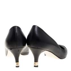 Pre Owned Chanel Black Leather CC Metal Heel Pumps Size 38