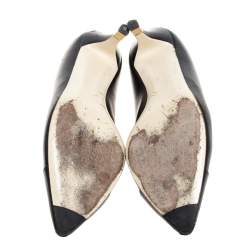 Pre Owned Chanel Black Leather CC Metal Heel Pumps Size 38