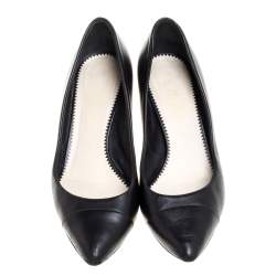 Pre Owned Chanel Black Leather CC Metal Heel Pumps Size 38