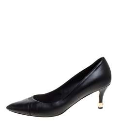 Pre Owned Chanel Black Leather CC Metal Heel Pumps Size 38
