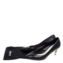 Pre Owned Chanel Black Leather CC Metal Heel Pumps Size 38